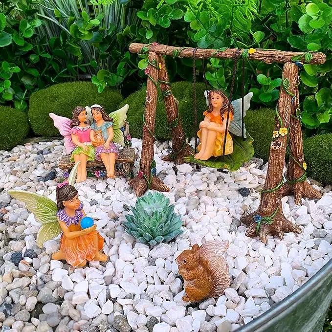 Mood Lab Fairy Garden - Accessories Kit with Miniature Figurines - Swing Set of 6 pcs - for Outdoor or House Decor by GreenHaven Gardens
