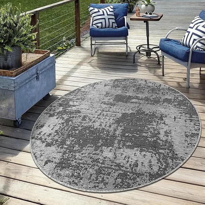 Keen Home Design Terrace Outdoor Round Rug - 5ft Round Washable Indoor/Outdoor Rug for Patio, Kitchen, Balcony, Beach, Garden, Deck and Porch, Size: 5'3" Round by GreenHaven Gardens