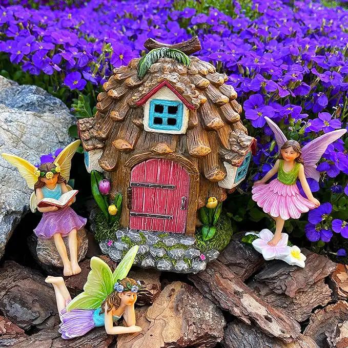 Mood Lab Fairy Garden - Pinecone Fairy House Kit of 4 pcs - Miniature Figurines & Accessories Set - Outdoor or House Decor by GreenHaven Gardens