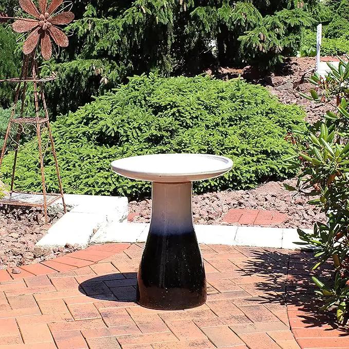Sunnydaze 21" H Ceramic Bird Bath for Outside - Hand-Painted Outdoor Bird Bath Bowl, UV/Frost-Resistant Finish - Twilight - Classic Pedestal by GreenHaven Gardens