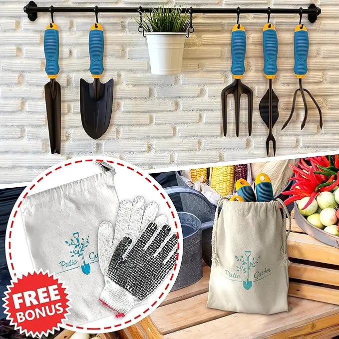 Gardening Tools Set from Alloy Steel - Heavy Duty Garden Tool Set with Light & Rubber Non-Slip Handle - Gardening Tool Kit - Ergonomic Garden Hand Tools - Gardening Gifts for Men and Women by GreenHaven Gardens