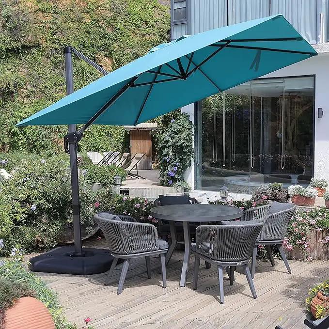 PURPLE LEAF Cantilever Umbrella with Base 9 Feet Patio Outdoor Aluminum Offset Umbrella with 360-degree Rotation for Garden Deck Pool Patio Turquoise Blue by GreenHaven Gardens