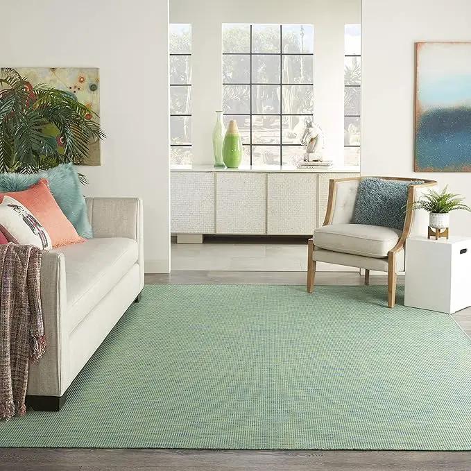 Nourison Positano Indoor/Outdoor Blue/Green 8' x Round Area Rug, Easy Cleaning, Non Shedding, Bed Room, Living Room, Dining Room, Backyard, Deck, Patio (8 Round) by GreenHaven Gardens