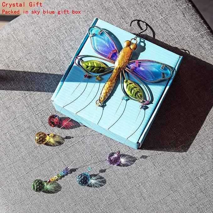 Dragonfly Hanging Crystal Suncatcher Ornament Window Garden Decor Rainbow Maker Prism Pendant by GreenHaven Gardens