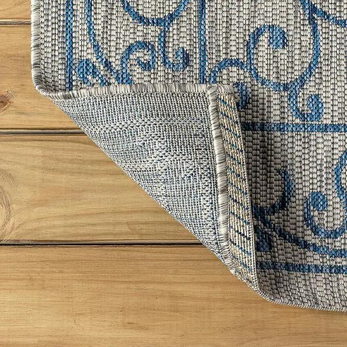 JONATHAN Y SMB106C-9 Charleston Vintage Filigree Textured Weave Indoor Outdoor Area Rug Classic Coastal Easy Cleaning Bedroom Kitchen Backyard Patio Non Shedding, 9 X 12, Gray/Navy by GreenHaven Gardens