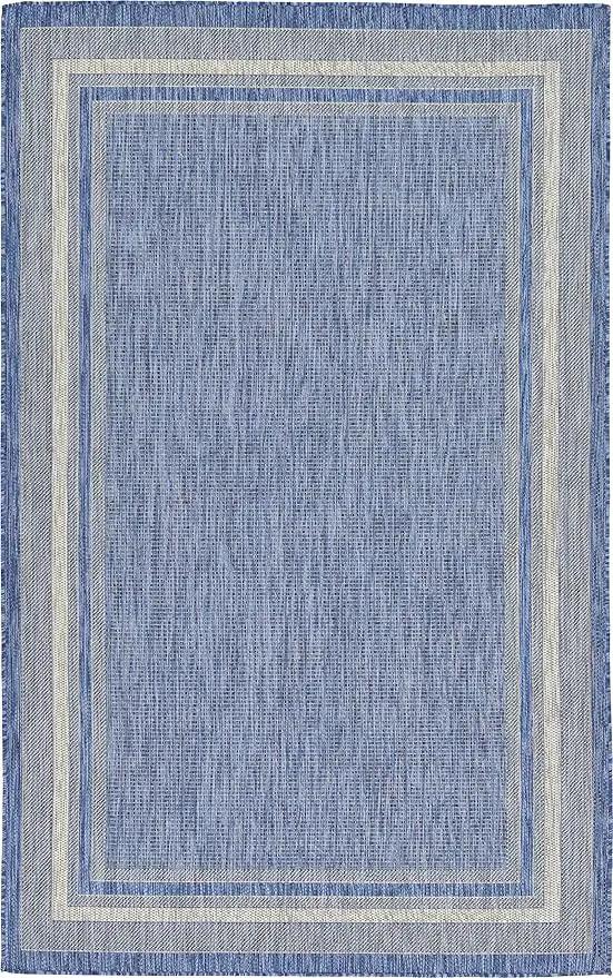 Unique Loom Outdoor Border Collection Area Rug - Soft Border (5' 3" x 8' Rectangle Blue/Ivory) by GreenHaven Gardens