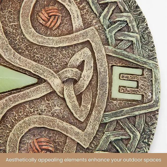 Bits and Pieces - 10” (25.5 cm) Glow-in-The-Dark Celtic Compass Decorative Stone - Yard Decoration – Beautiful Lawn/Garden Stone by GreenHaven Gardens
