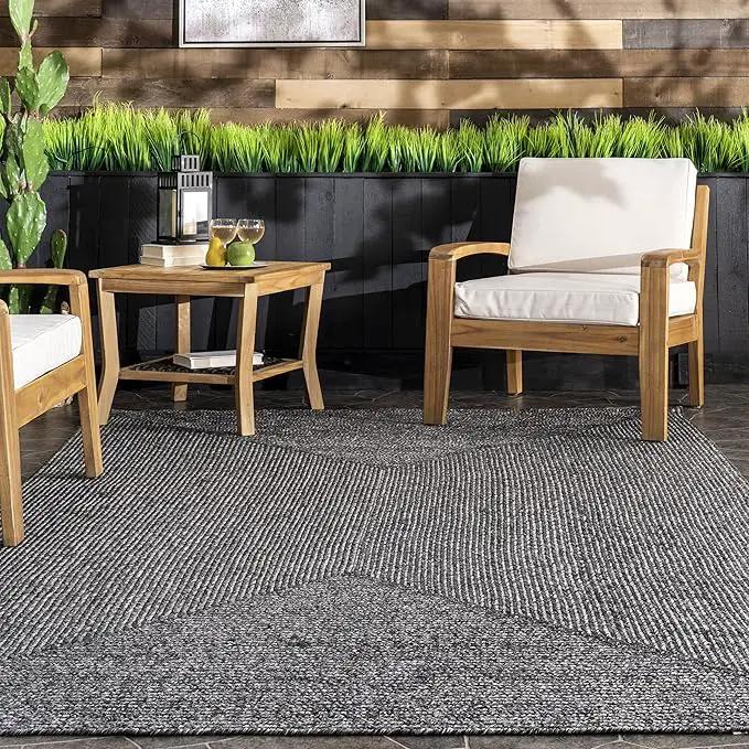 nuLOOM 5' x 8' Solid Hand Braided Indoor/Outdoor Area Rug, Pet-Friendly, High Traffic, Weather Resistant, for Patio, Balcony, Bedroom, Living Room, Dining Room, Wynn Charcoal by GreenHaven Gardens