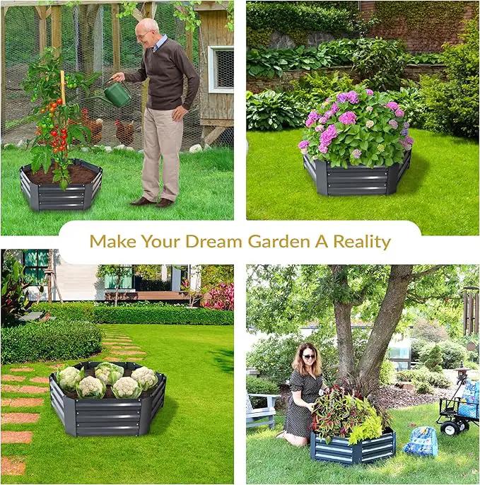 Sunnydaze 11.75" H Raised Metal Garden Bed - Galvanized Raised Garden Bed Outdoor for Vegetables and Flowers - Dark Gray - Hexagon by GreenHaven Gardens