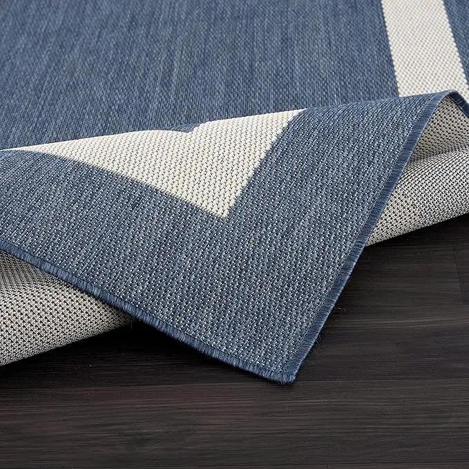 CAMILSON Outdoor Rug 9x12, Large Modern Outside Rugs for Patios Porches Waterproof Durable Washable Non-Shedding, Easy-to-Clean Indoor Outdoor Area Carpet (9 x 12, Bordered - Blue/White) by GreenHaven Gardens