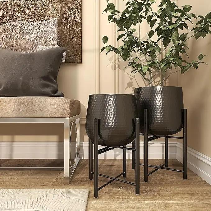 CosmoLiving by Cosmopolitan Metal Indoor Outdoor Planter Large Planter Pot with Removable Stand, Set of 2 Planters 19", 17"H, Black by GreenHaven Gardens