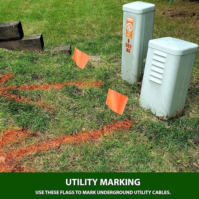 Fluorescent Orange Marking Flags 1000 Pack - 4x5x15 Inch Bulk Yard Flags - Markers For Lawn, Irrigation, Landscaping, Survey & Sprinkler Head Marking by GreenHaven Gardens