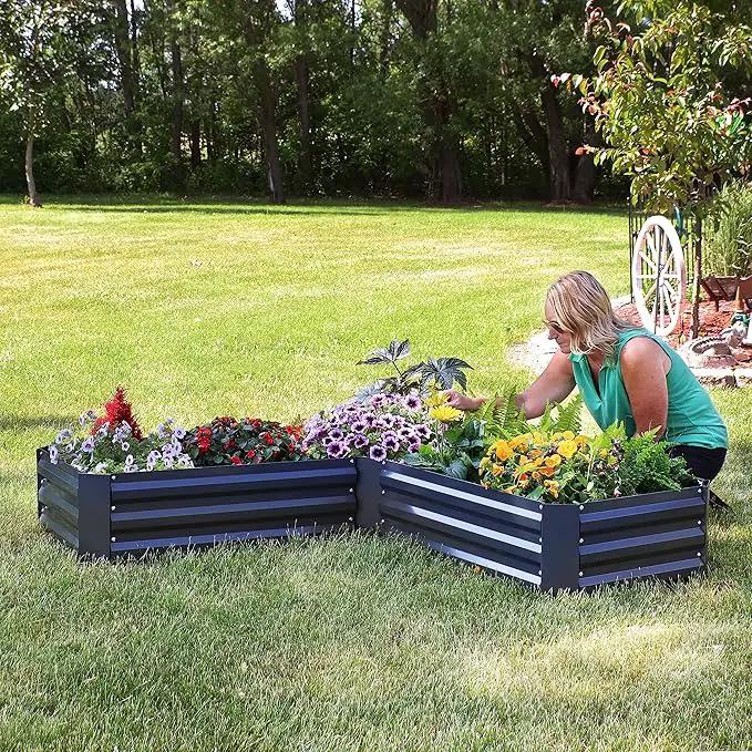 Sunnydaze 11.75" H Raised Metal Garden Bed - Galvanized Raised Garden Bed Outdoor for Vegetables and Flowers - Dark Gray - L-Shaped by GreenHaven Gardens