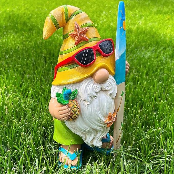 Mood Lab Garden Gnome - Surfer Gnome Figurine - 9.1 Inch Tall Funny Lawn Statue - for Outdoor & House Decor by GreenHaven Gardens