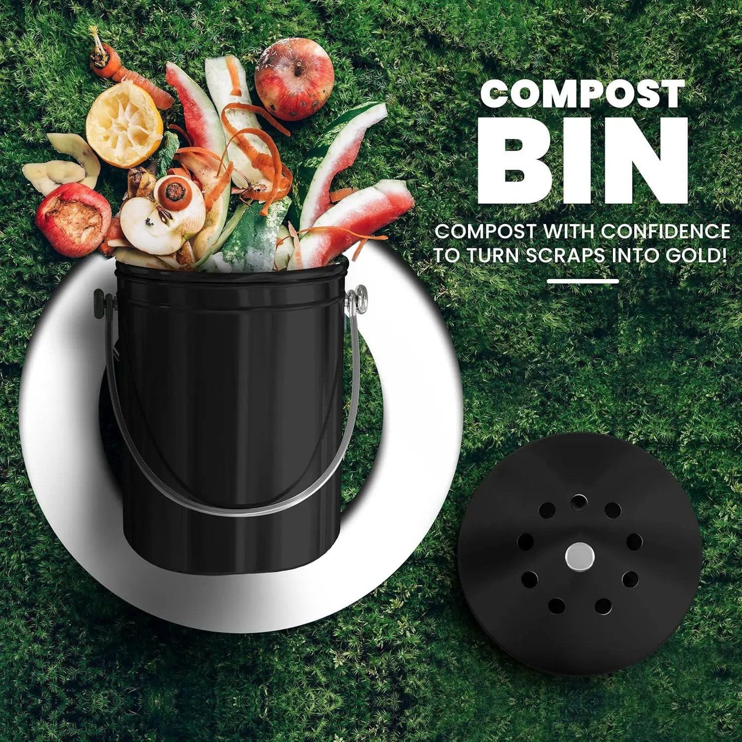 Utopia Kitchen Compost Bin for Kitchen Countertop, 1 Gallon Compost Bucket for Kitchen with Lid, Includes 1 Spare Charcoal Filter (Black) by GreenHaven Gardens