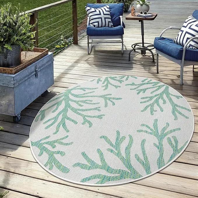 Keen Home Design Terrace Outdoor Round Rug - 8ft Round Washable Indoor/Outdoor Rug for Patio, Kitchen, Balcony, Beach, Garden, Deck and Porch, Size: 7'7" Round by GreenHaven Gardens
