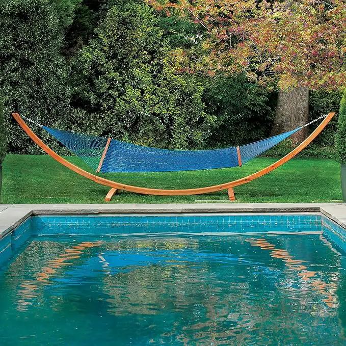 Hatteras Hammocks Deluxe Coastal Blue Duracord Rope Hammock with Free Extension Chains & Tree Hooks, Handcrafted in The USA, 450 LB Weight Capacity, 13 ft. x 60 in by GreenHaven Gardens