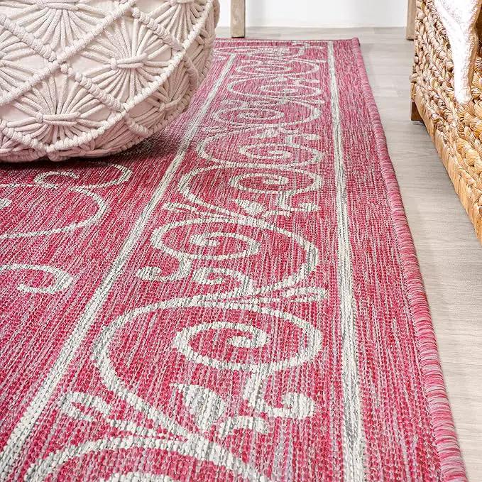 JONATHAN Y SMB106J-4 Charleston Vintage Filigree Textured Weave Indoor Outdoor Area Rug, Classic Traditional Easy-Cleaning,Bedroom,Kitchen,Backyard,Patio,Non Shedding, 4 X 6, Fuchsia/Light Gray by GreenHaven Gardens