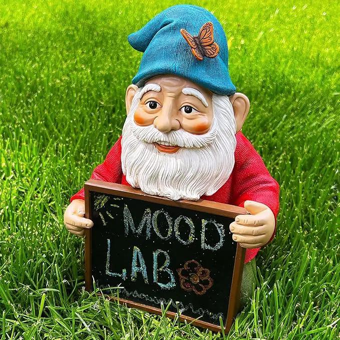 Mood Lab Garden Gnome with Chalkboard Sign - Funny Gnome Statue - 8.7 Inch Tall Lawn Figurine - for Outdoor & House Decor by GreenHaven Gardens