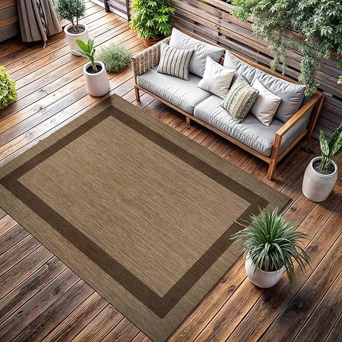 CAMILSON Outdoor Rug 8x10 - Modern Outside Rugs for Patios Porches Waterproof Durable Washable Non-Shedding, Easy-to-Clean Indoor Outdoor Area Carpet (8 x 10, Bordered - Jute) by GreenHaven Gardens