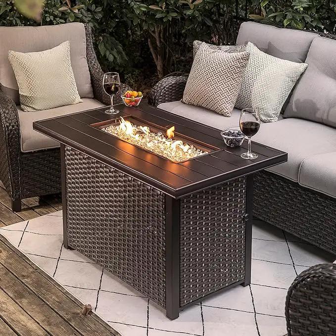 Nuu Garden Outdoor 43 Inch 50,000 BTU Propane Fire Pit Table, CSA Certified Patio Propane Fire Pit with Wind Guard, Lid, Oxford Cover, 7 lbs Glass Stone, Dark Brown by GreenHaven Gardens