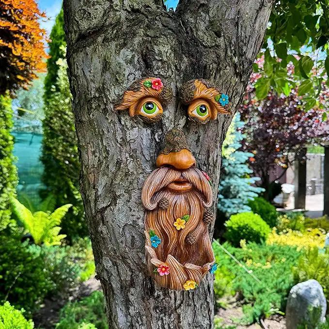 Mood Lab Tree Face Decor - Outdoor Tree Bird Feeder - Old Man Tree Face Decoration - Tree Garden Hugger - Yard Art Statues by GreenHaven Gardens