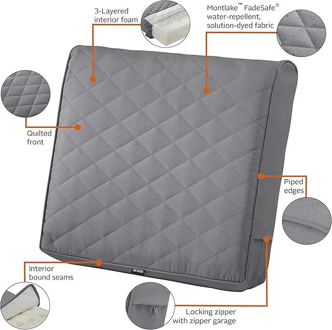 Classic Accessories Montlake FadeSafe Water-Resistant 21 x 20 x 4 Inch Wide Back Patio Quilted Lounge Cushion, Grey by GreenHaven Gardens