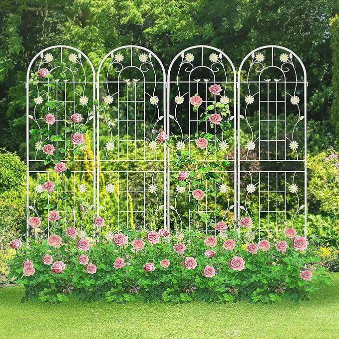 LZRS 4 Pack 71x20in Rustic Iron Arch Decoration Garden Trellis with Black Metal Coating – Perfect for Supporting Climbing Plants Outdoor, Roses, Vines, Flowers, and Vegetables. by GreenHaven Gardens
