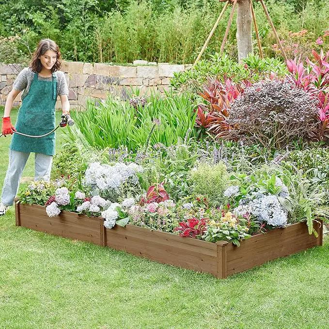 Yaheetech 8×4ft Wooden Horticulture Raised Garden Bed Divisible Elevated Planting Planter Box for Flowers/Vegetables/Herbs in Backyard/Patio Outdoor, 93 x 48 x 10in, Dark Brown by GreenHaven Gardens
