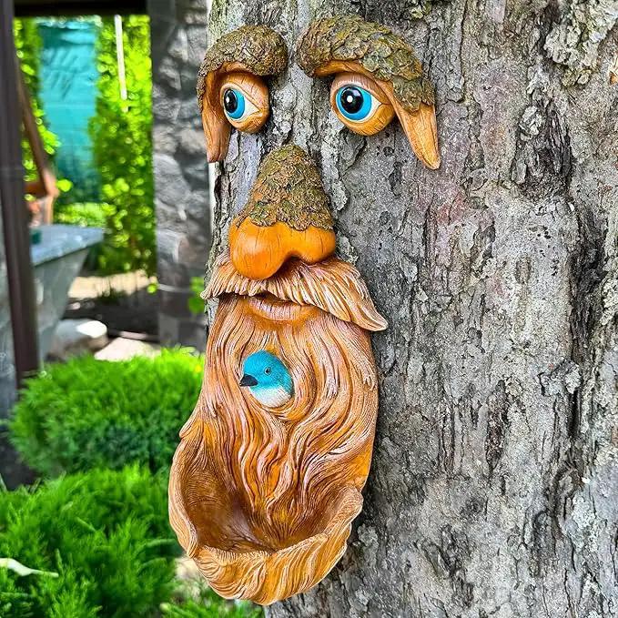 Mood Lab Tree Faces Decor Outdoor - Old Man Bird Feeder - Tree Hugger Garden Decoration - Yard Art Statues by GreenHaven Gardens