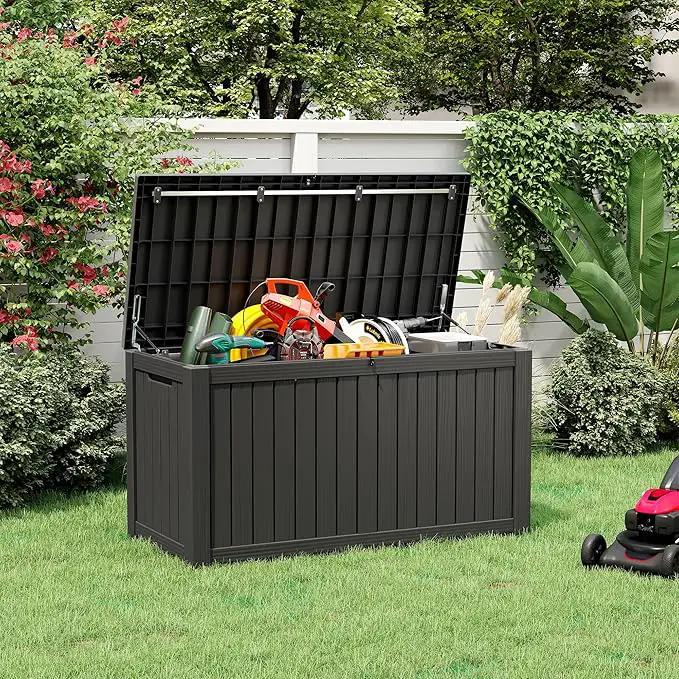 KAMABOKO Outdoor Storage Box, 150 Gallon Large Outdoor Resin Deck Box, Storage Waterproof Boxes Lockable Lid for Garden Tools, Pool Supplies, Patio Furniture and Cushions, Black by GreenHaven Gardens