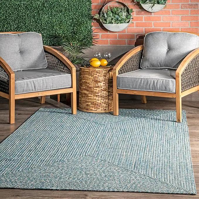 nuLOOM 3' x 5' Solid Hand Braided Indoor/Outdoor Area Rug, Pet-Friendly, High Traffic, Weather Resistant, for Patio, Balcony, Bedroom, Living Room, Dining Room, Wynn Aqua by GreenHaven Gardens