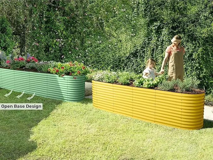 9-in-1 Galvanized Raised Garden Beds Outdoor // 8×2×2.5 ft Modular Planter for Gardening, Vegetables, Flowers // 32" Extra Tall Metal Raised Garden Bed (Yellow) // Patented Design Planter Box by GreenHaven Gardens