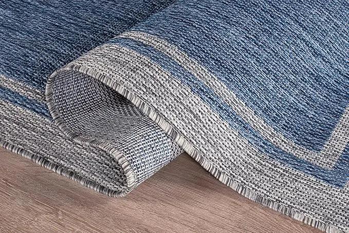 CAMILSON Outdoor Rug, 8x10 Bordered Navy Blue Gray Modern Area Rugs for Indoor and Outdoor Patios, Porches Waterproof Washable Porch Deck Outside Carpet (Bordered Navy, 8 x 10) by GreenHaven Gardens