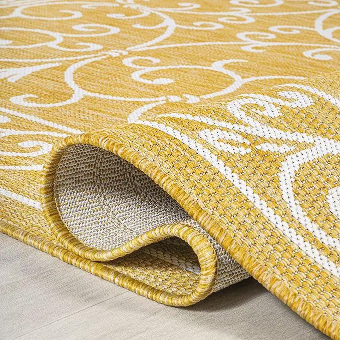 JONATHAN Y SMB106L-3 Charleston Vintage Filigree Textured Weave Indoor Outdoor Area Rug, Classic Traditional Easy-Cleaning,Bedroom,Kitchen,Backyard,Patio,Non Shedding, 3 X 5, Yellow/Cream by GreenHaven Gardens