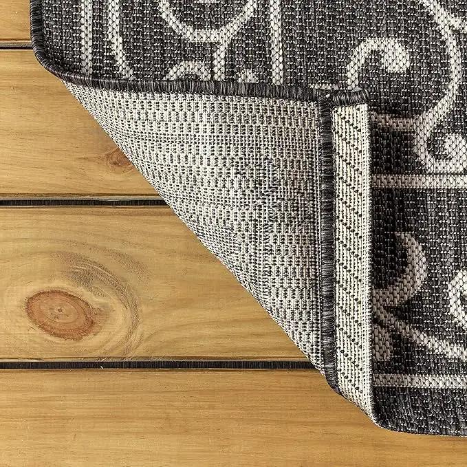 JONATHAN Y SMB106G-8 Charleston Vintage Filigree Textured Weave Indoor Outdoor Area Rug Classic Coastal Easy Cleaning Bedroom Kitchen Backyard Patio Non Shedding, 8 X 10, Black/Gray by GreenHaven Gardens