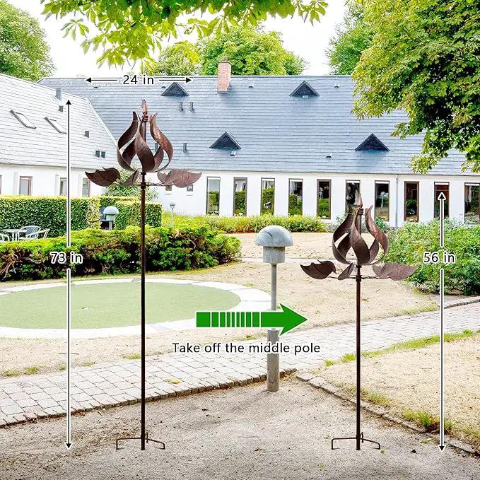 Tulip Wind Spinners Yard Garden - Large Copper Wind Sculptures & Spinners Outdoor Metal, Kinetic Yard Art Windmill Decor for Patio, Lawn (W24 x H73) by GreenHaven Gardens