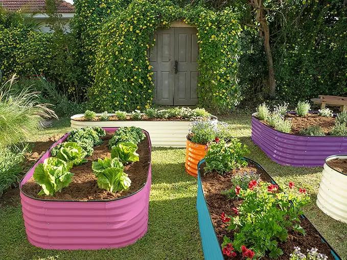 9-in-1 Galvanized Steel Raised Garden Bed // 8×2×1.5 ft Modular Planter for Gardening, Vegetables, Flowers // 18" Tall Metal Raised Garden Beds Outdoor (Pink) // Patented Design Planter Box by GreenHaven Gardens