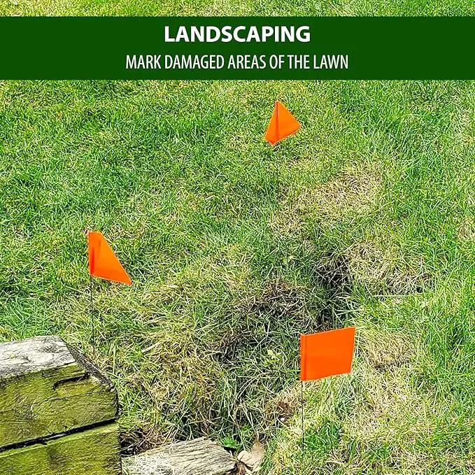 Fluorescent Orange Marking Flags 1000 Pack - 4x5x15 Inch Bulk Yard Flags - Markers For Lawn, Irrigation, Landscaping, Survey & Sprinkler Head Marking by GreenHaven Gardens