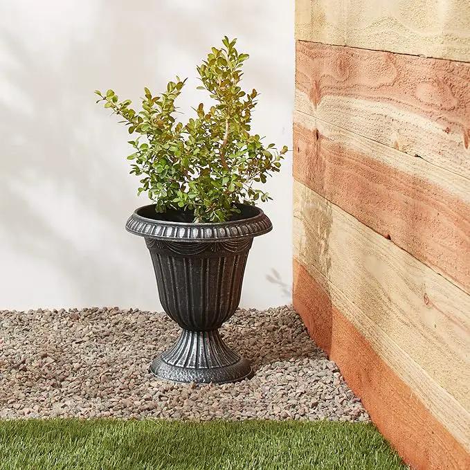 PL20SL Classic Traditional Plastic Urn Planter Indoor/Outdoor, 10" x 12", Brushed Silver by GreenHaven Gardens