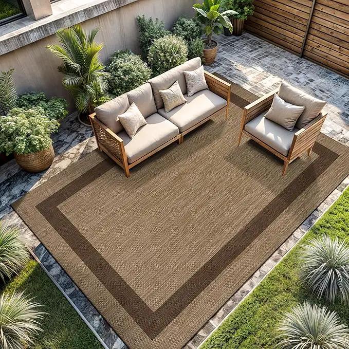 CAMILSON Outdoor Rug 5x7 - Modern Outside Rugs for Patios Porches Waterproof Durable Washable Non-Shedding, Easy-to-Clean Indoor Outdoor Area Carpet (5 x 7, Bordered - Jute) by GreenHaven Gardens