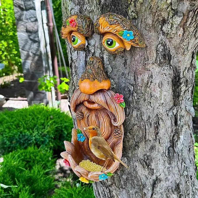 Mood Lab Tree Face Decor - Outdoor Tree Bird Feeder - Old Man Tree Face Decoration - Tree Garden Hugger - Yard Art Statues by GreenHaven Gardens
