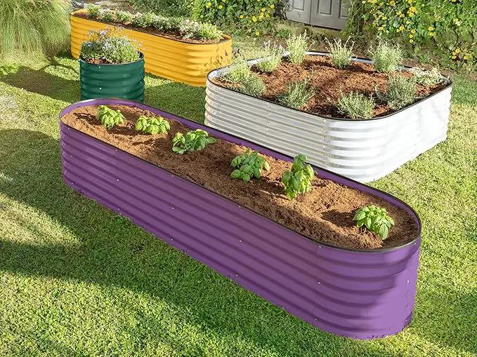 9-in-1 Galvanized Steel Raised Garden Bed // 8×2×1.5 ft Modular Planter for Gardening, Vegetables, Flowers // 18" Tall Metal Raised Garden Beds Outdoor (Purple) // Patented Design Planter Box by GreenHaven Gardens