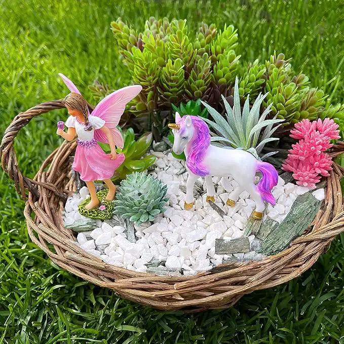 Mood Lab Fairy Garden - Fairy with Unicorn Set of 2 pcs - Miniature Figurines Statue Kit - Outdoor or House Decor by GreenHaven Gardens