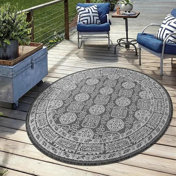 Keen Home Design Terrace Outdoor Round Rug - 8ft Round Washable Indoor/Outdoor Rug for Patio, Kitchen, Balcony, Beach, Garden, Deck and Porch, Size: 7'7" Round by GreenHaven Gardens