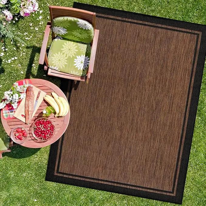 CAMILSON Indoor Outdoor Rug, 5x7 Bordered Nut Brown Black Modern Area Rugs for Indoor and Outdoor Patios, Kitchen and Hallway Mats, Washable Porch Deck Outside Carpet (Bordered Nut Brown Black, 5 x 7) by GreenHaven Gardens
