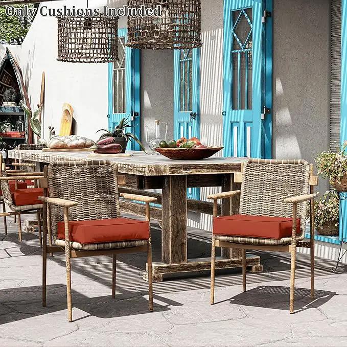 Patio Chair Cushions 18.5 X 16 X 4 Inch Waterproof Outdoor Seat Cushions for Patio Furniture, Outdoor Sofa Couch Pads with Ties & Handle, Set of 2, Terra Red by GreenHaven Gardens