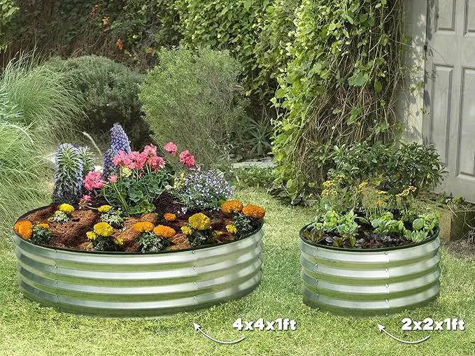 Round Galvanized Raised Garden Bed // 4×4×1 ft (2-Pack) Galvanized Raised Garden Beds Outdoor for Gardening, Vegetables, Flowers // Patented Tool-Free Design Round Planter (Silver) by GreenHaven Gardens