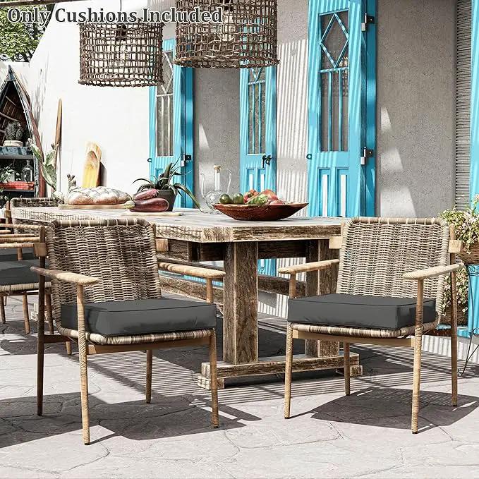 Patio Chair Cushions 22 X 22 X 4 Inch Waterproof Outdoor Seat Cushions for Patio Furniture, Outdoor Sofa Couch Pads with Ties & Handle, Set of 2, Grey by GreenHaven Gardens
