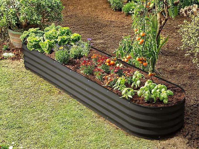 Galvanized Raised Garden Beds Outdoor // 8×2×1 ft Planter Raised Beds for Gardening, Vegetables, Flowers // Large Metal Garden Box (Gray) // Patented Tool-Free Design by GreenHaven Gardens